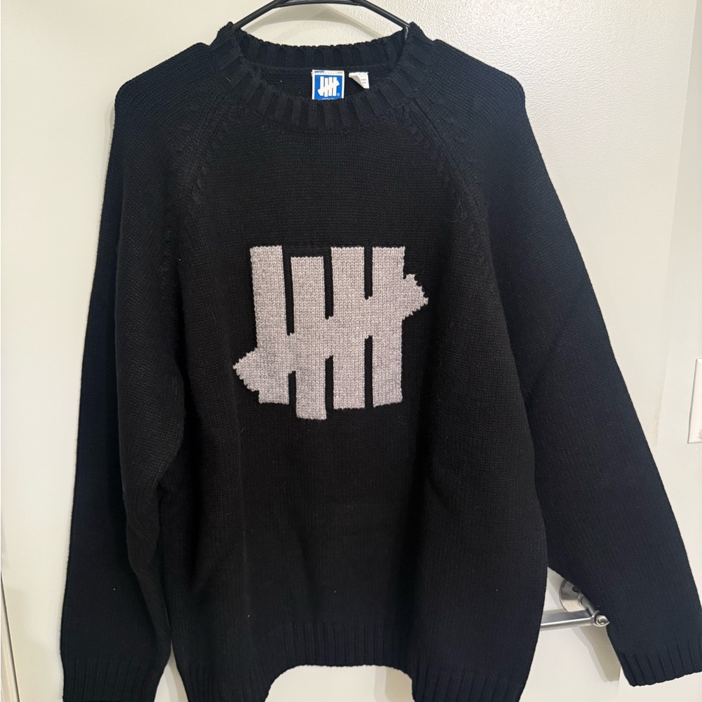 Undefeated Knit Black Crewneck Sweater with Gray Five Strike Logo